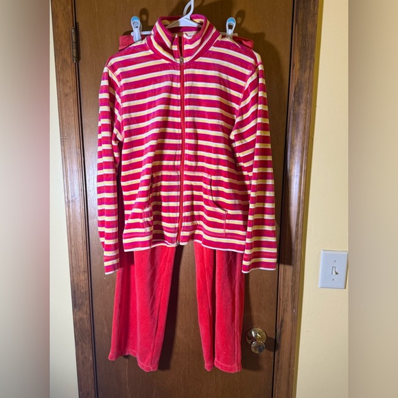 Natalie and Me Pants - Striped Red and Yellow Women’s Velour Active Wear Tracksuit Size M